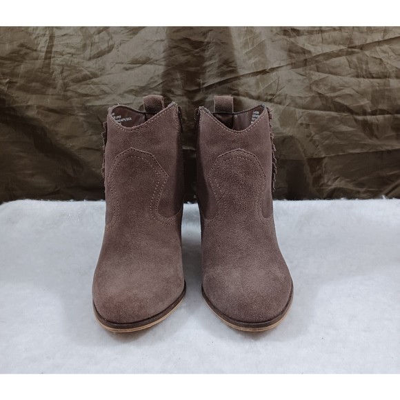 Steve Madden Ohio Leather Ankle Boots Booties Fringe Cut Taupe Women US 8M USED - Picture 1 of 10